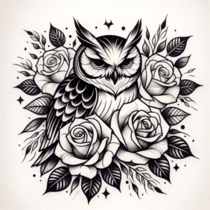 Neo-Traditional Owl With Roses