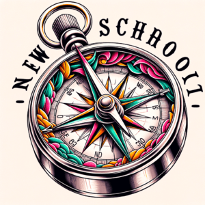 New School Compass With Exaggerated Features And Bright Colors