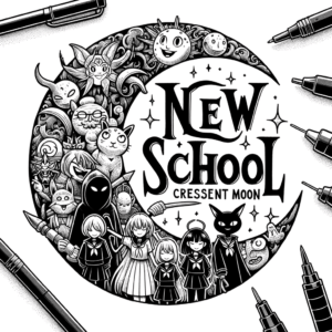 New School Crescent Moon With Characters
