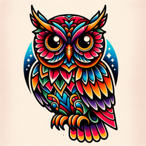 New School Owl With Exaggerated Proportions And Bright Colors