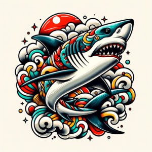 New School Shark Tattoo With Vibrant, Eye-Catching Colors And Shapes