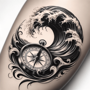 Ocean Wave Blending Into A Compass
