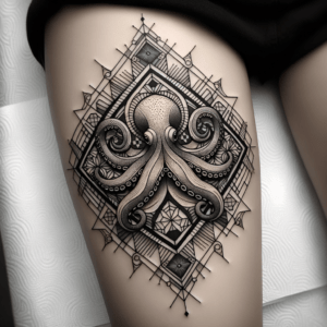 Octopus In A Geometric Pattern With Clean Lines And Shapes