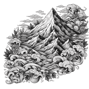 Old-School Mountain With Traditional Tattoo Motifs