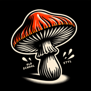 Old-School Mushroom With Bold Lines And Bright Colors