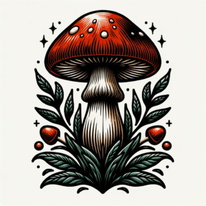 Old-School Mushroom With Heavy Outlines And Bright Colors