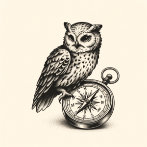 Owl Next To A Compass