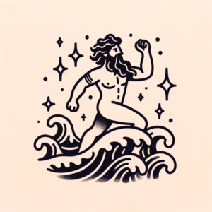 Poseidon In Ocean Waves, Cute Style