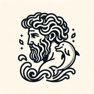 Poseidon With Dolphin Companion, Minimalist