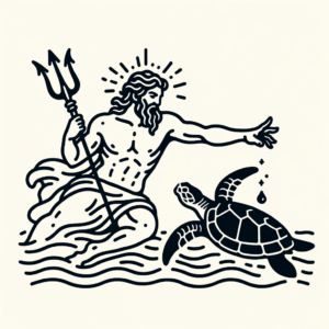 Poseidon With Sea Turtle, Minimalist