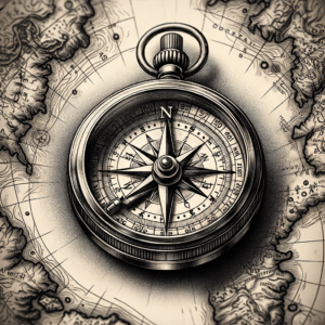 Realistic Compass With An Intricate Nautical Map Background