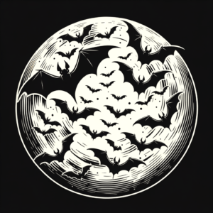 Retro Style Eerie Full Moon With Bats