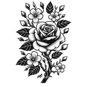 Rose With Cherry Blossoms In Japanese Style