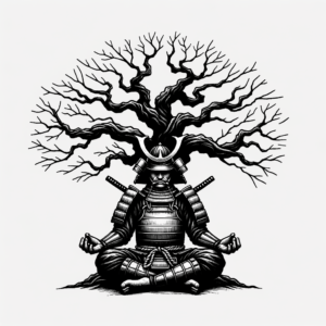 Samurai Meditating Under A Tree, Minimalist