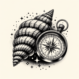 Seashell Detail Next To A Compass