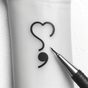 Semicolon With A Stick And Poke Heart