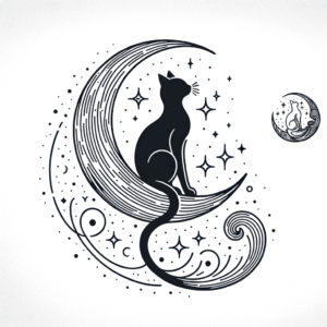 Simple Cat With Moon And Stars