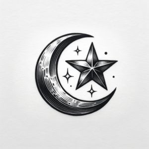Simple Crescent Moon With Star Detail