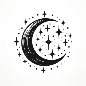 Simple Crescent Moon With Stars, Minimalist Style