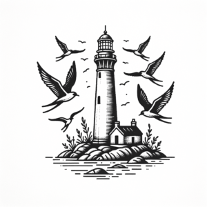 Simple Lighthouse With Birds Flying Around