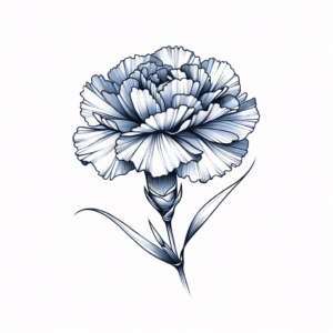Single Continuous-Line Carnation In Blue Ink
