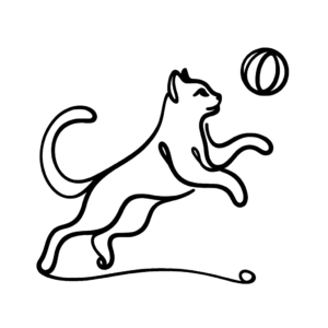 Single Continuous-Line Cat Chasing A Ball