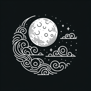 Single Continuous-Line Full Moon And Clouds