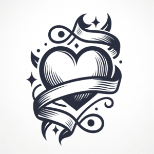 Single Continuous-Line Heart With A Ribbon