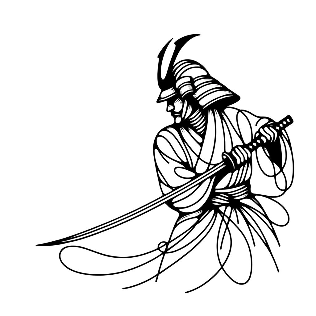 Single Continuous-Line Samurai With Sword