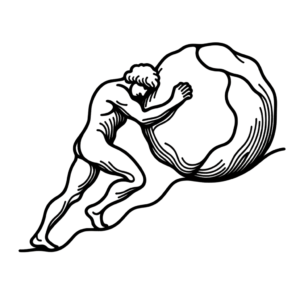 Single Continuous-Line Sisyphus Pushing A Rock