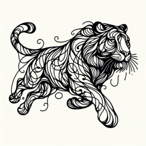 Single Continuous-Line Tiger In Motion