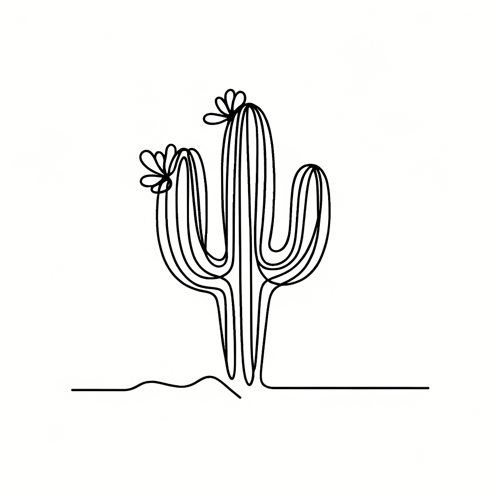 Single Line Cactus With Continuous Drawing