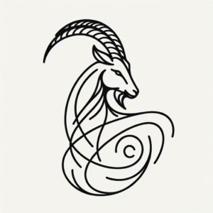 Single Line Capricorn Goat With Flowing Lines