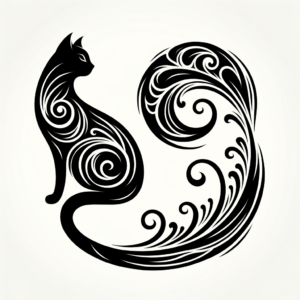 Single Line Cat With Flowing Tail
