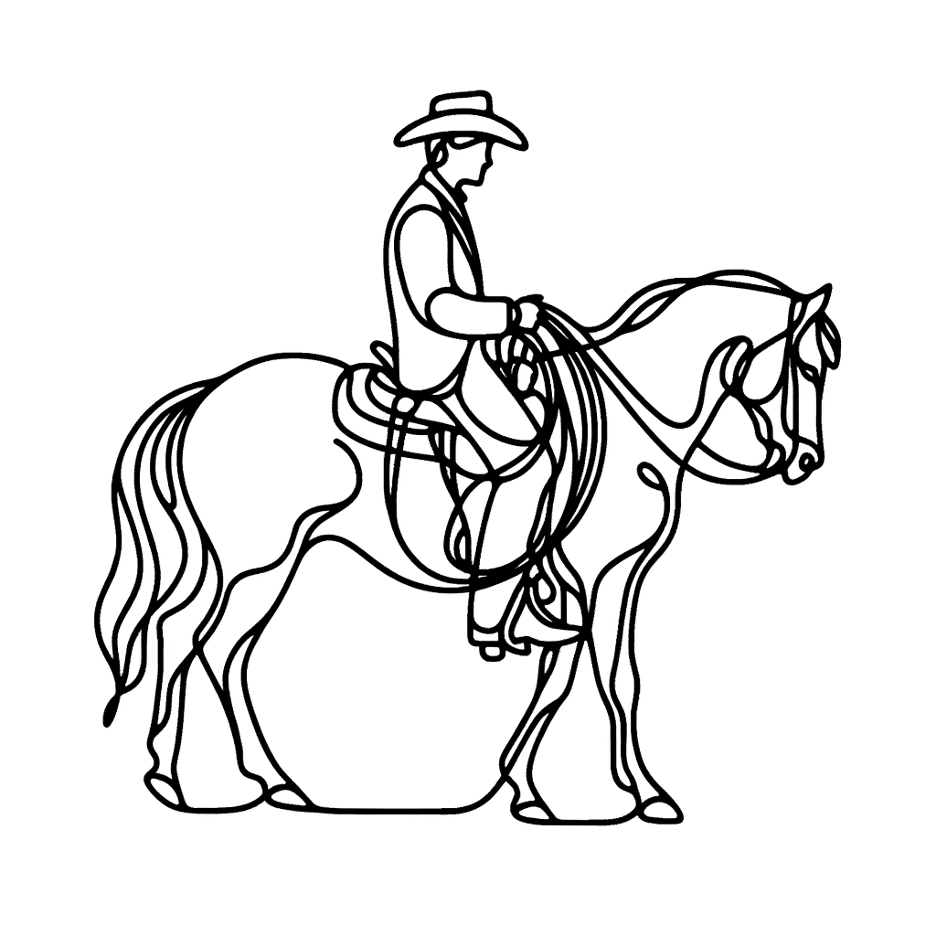 Single Line Cowboy And Horse