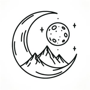 Single Line Moon With Mountain