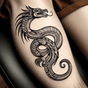 Single Line Quetzalcoatl Coiling Around Leg
