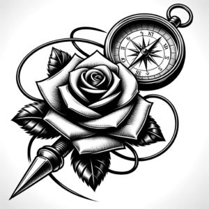 Single-Line Rose Intertwined With A Compass