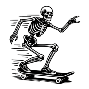 Skeleton Riding A Skateboard In Minimalist Style