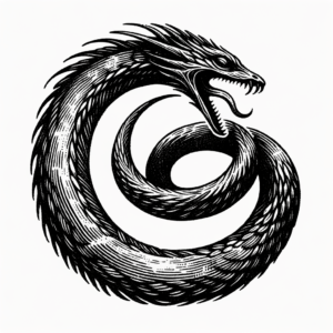 Sketchy Ouroboros With Rough Lines