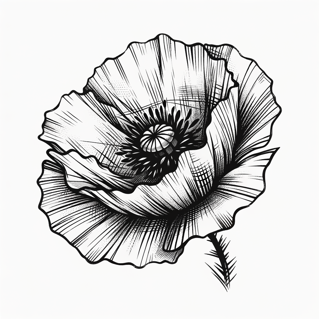 Sketchy Poppy Flower With Rough And Artistic Lines