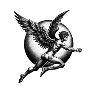 Solid Black Ink Icarus In A Blackwork Style