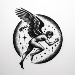 Solid Black Ink Icarus In A Blackwork Style