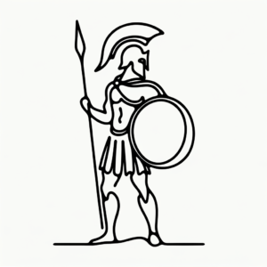 Spartan Warrior In Single Continuous-Line Style