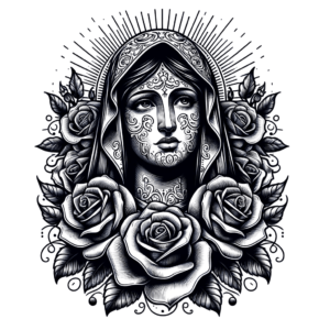 Surrealism Chicano-Style Virgen Mary With Roses