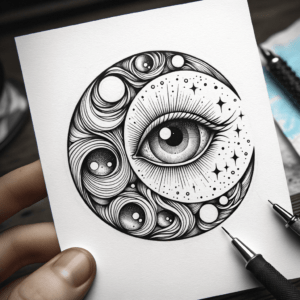 Surrealism Crescent Moon With Eyes