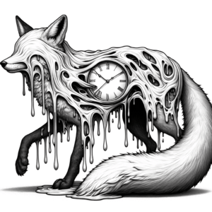 Surrealism Fox With A Melting Clock Draped Over Its Back