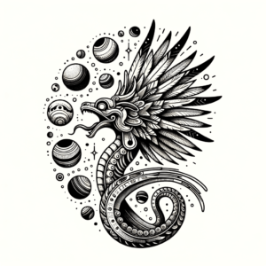 Surrealistic Quetzalcoatl With Floating Elements