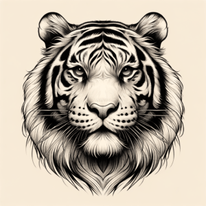 Tiger In Fine-Line Style With Detailed Fur