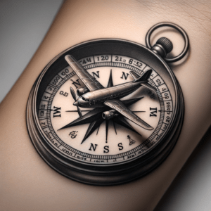 Tiny Airplane Flying Around A Compass